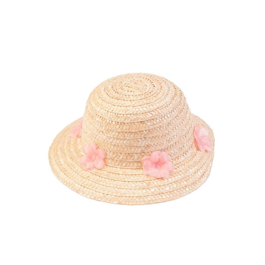 CHAPEAU DE PAILLE FLEURS ROSES